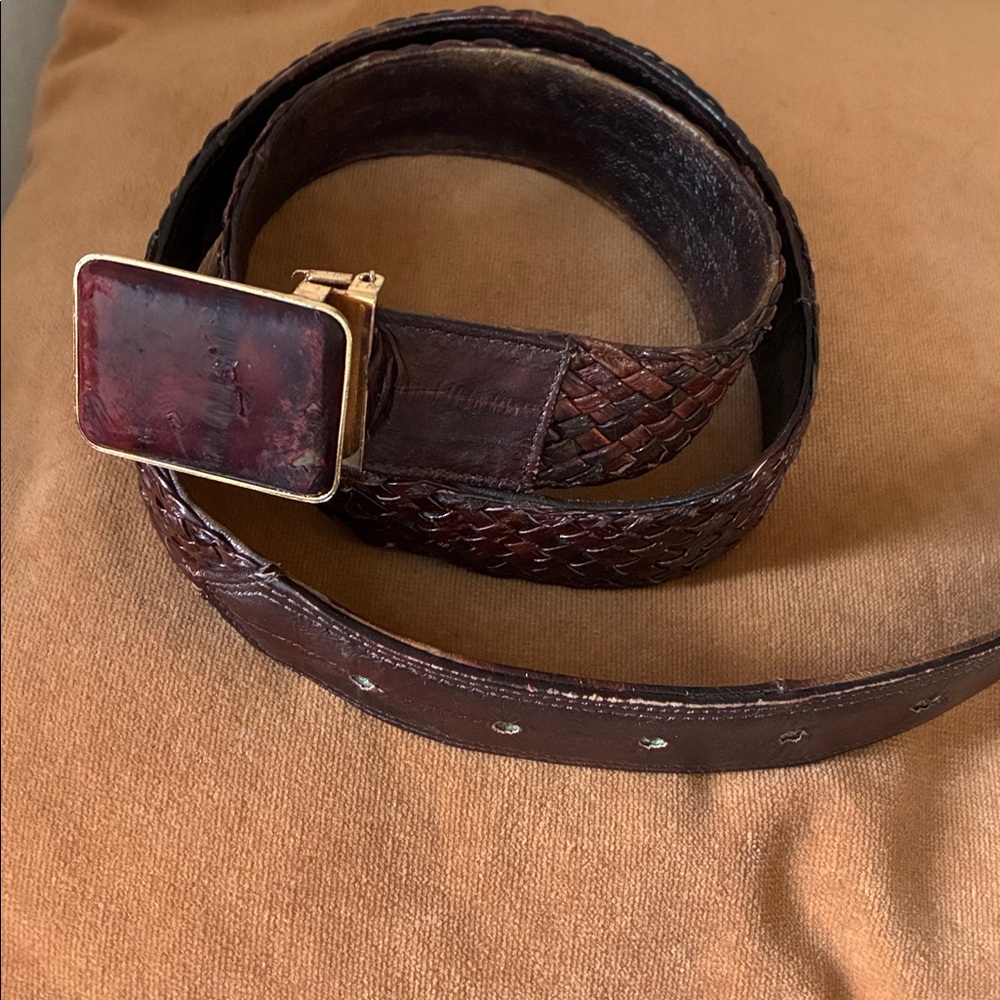Vintage Genuine Eel Skin Woven Belt Brown 70’s Leather Size 36 Men’s